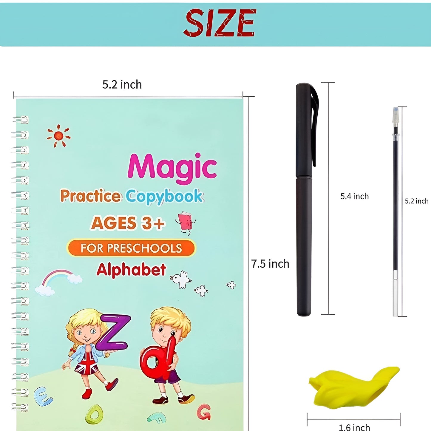 Magic PlayBook for Kids – Reusable Water Reveal Learning Set (4 Books + 10 Refills + 2 Pens + 1 Grip)