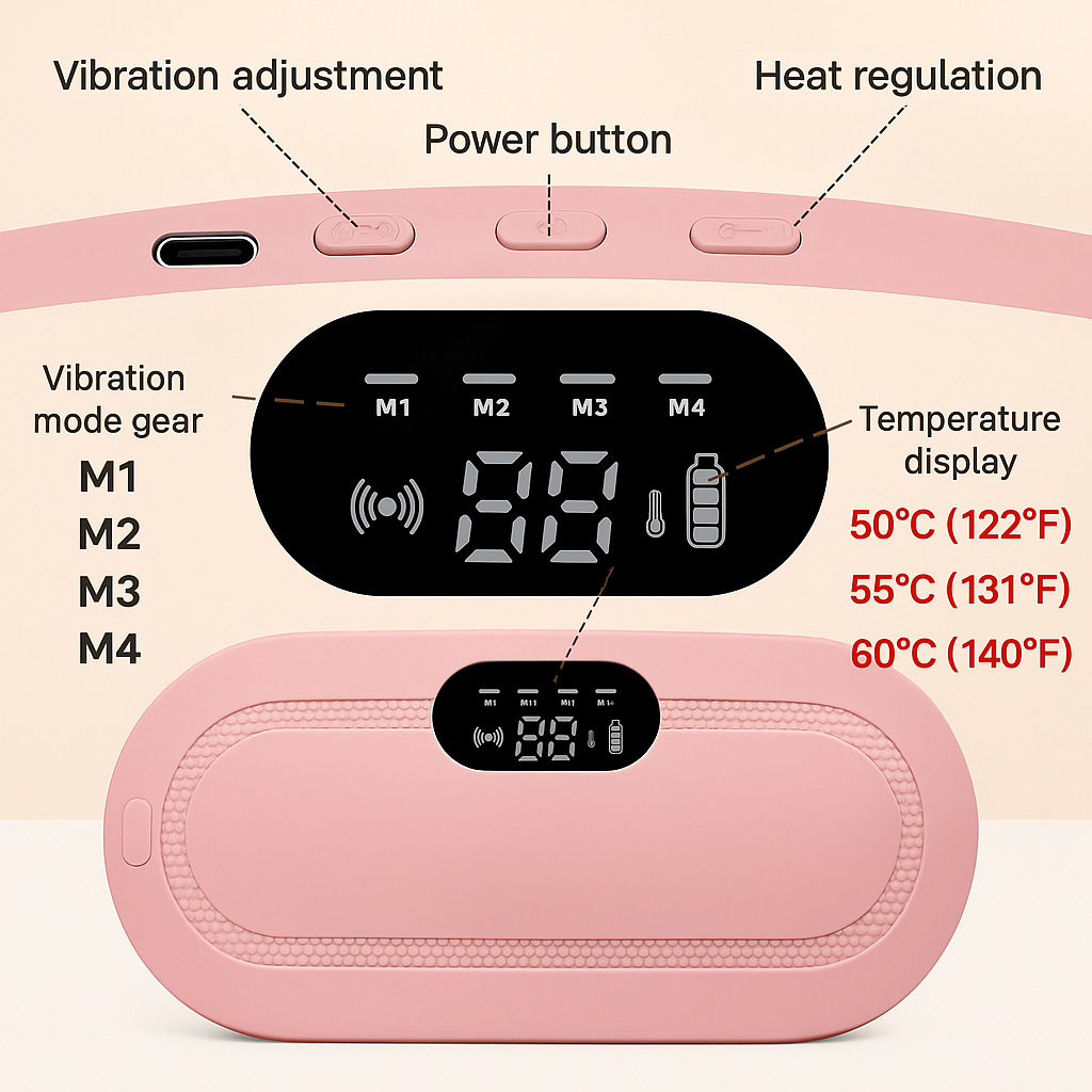 Smart Period Pain Relief Belt – 3 Heat & 4 Massage Modes for Instant Comfort