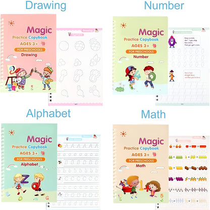 Magic PlayBook for Kids – Reusable Water Reveal Learning Set (4 Books + 10 Refills + 2 Pens + 1 Grip)