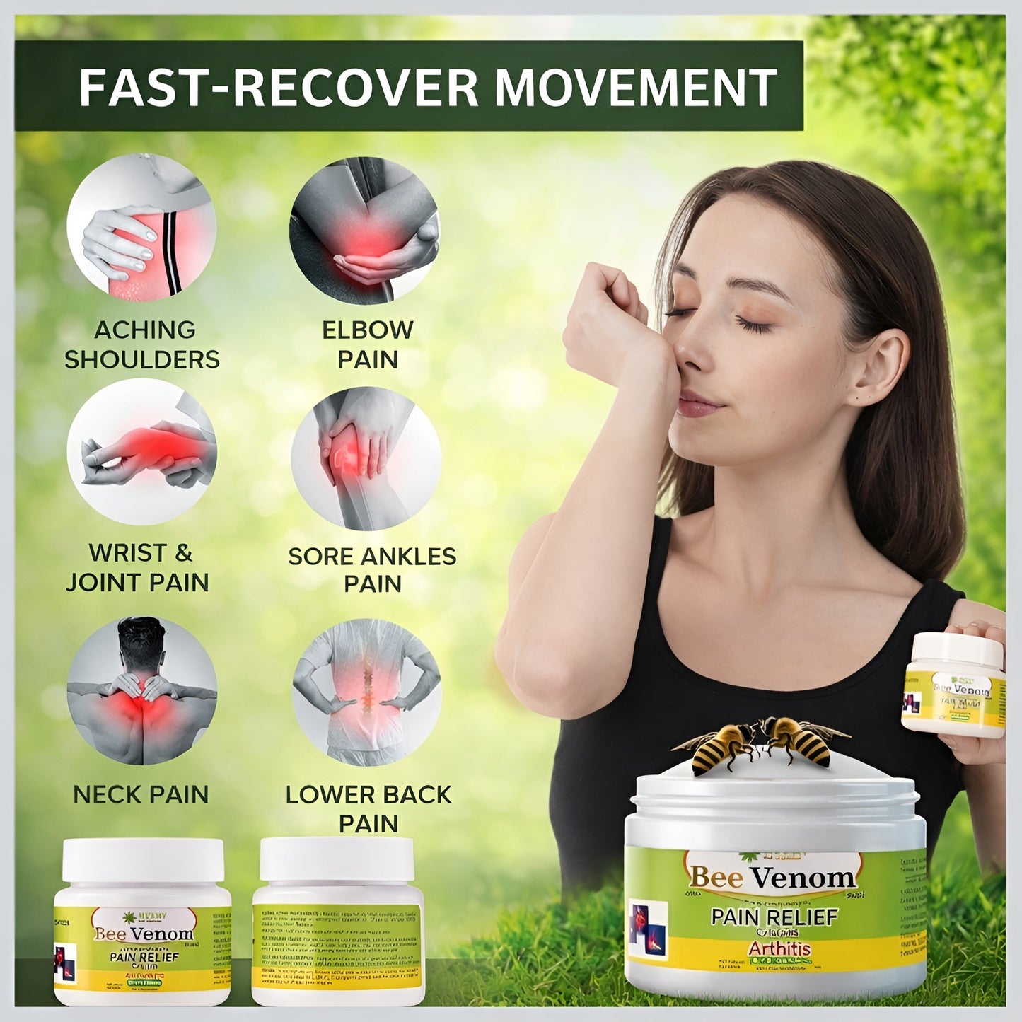 Bee Venom Pain Relief Cream – Fast Acting Joint & Muscle Care (Pack of 3)