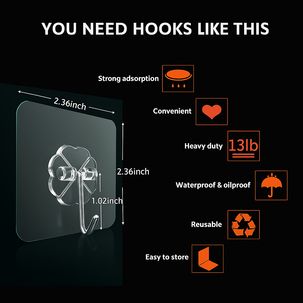 ✨ Premium Heavy Duty Transparent Wall Hooks🔥