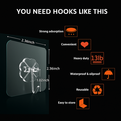 ✨ Premium Heavy Duty Transparent Wall Hooks🔥
